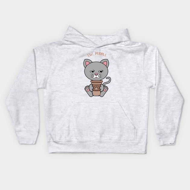 Ew people, cute cat drinking coffee Kids Hoodie by JS ARTE